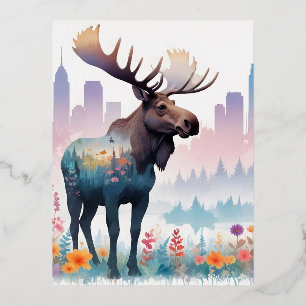 Moose  Animal Natuur Forest Flowers Art Folie Feestdagen Briefkaart