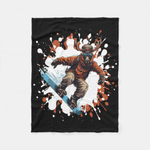 Moose Animal Snowboarding Cool Snowboard Fleece Deken