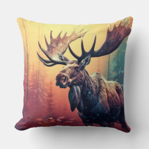 Moose Animal Wildlife Wilderness Kleurrijke kunst  Kussen