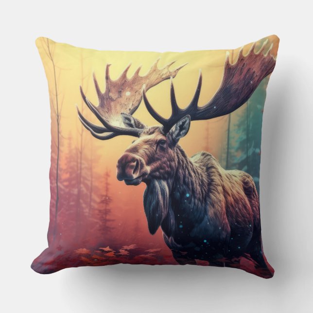 Moose Animal Wildlife Wilderness Kleurrijke kunst  Kussen (Voorkant)