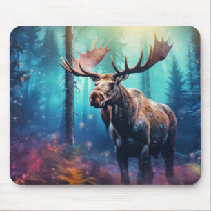 Moose Animal Wildlife Wilderness Kleurrijke kunst Muismat