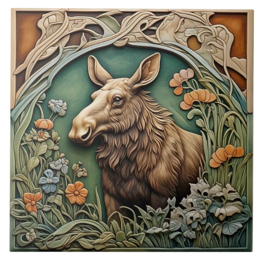 Moose - Art Nouveau Keramische Tegel Tegeltje (Voorkant)