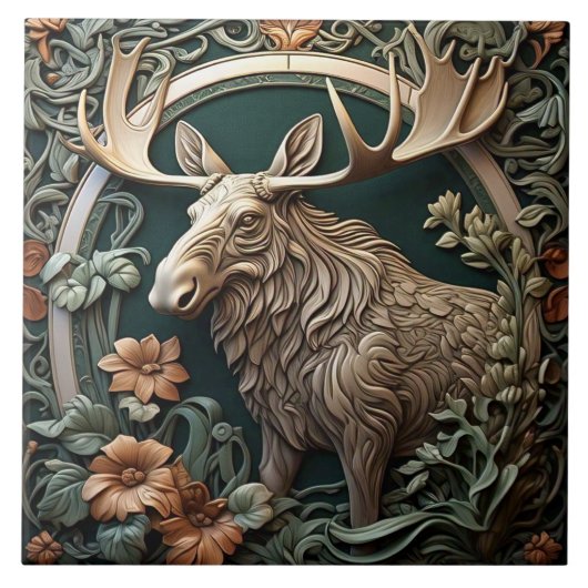 Moose - Art Nouveau Keramische Tegel Tegeltje (Voorkant)