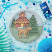 Moose at Cabin Papieren Bordje (Feest)