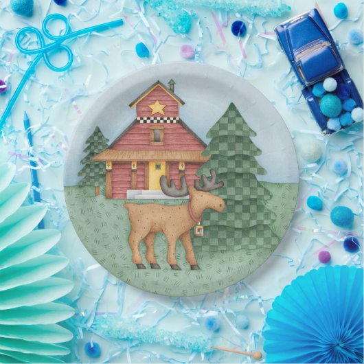 Moose at Cabin Papieren Bordje (Feest)