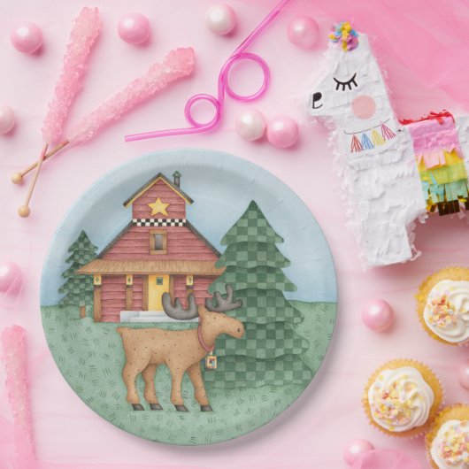 Moose at Cabin Papieren Bordje (Feest)