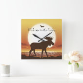 Moose at Dusk Round (Grote wandklok) Vierkante Klok (Huis)