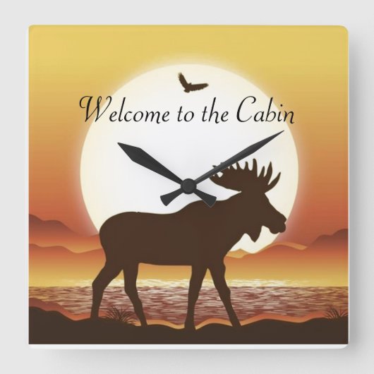 Moose at Dusk Round (Grote wandklok) Vierkante Klok (Voorkant)