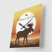 Moose at Dusk Round (Grote wandklok) Vierkante Klok (Hoek)