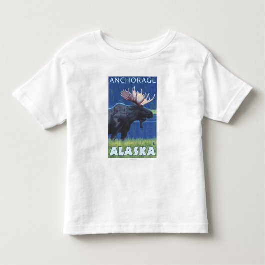 Moose at Night - Anchorage, Alaska Kinder Shirts (Voorkant)