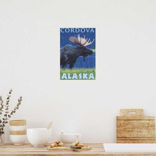 Moose at Night - Cordova, Alaska Poster (Keuken)