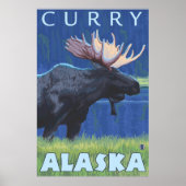 Moose at Night - Curry, Alaska Poster (Voorkant)