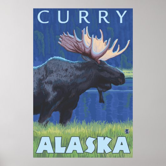 Moose at Night - Curry, Alaska Poster (Voorkant)
