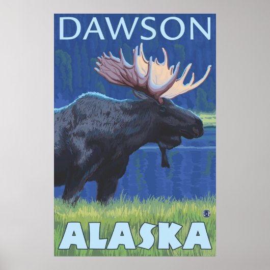 Moose at Night - Dawson, Alaska Poster (Voorkant)