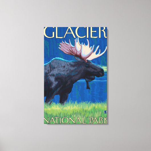 Moose at Night - Glacier National Park, MT Canvas Afdruk (Voorkant)
