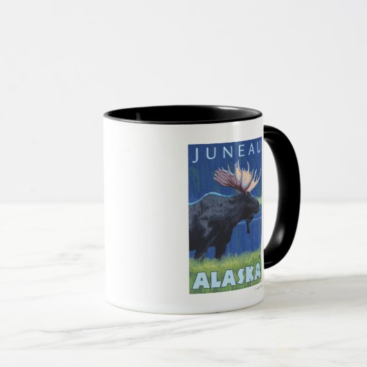 Moose at Night - Juneau, Alaska Mok (Voorkant rechts)