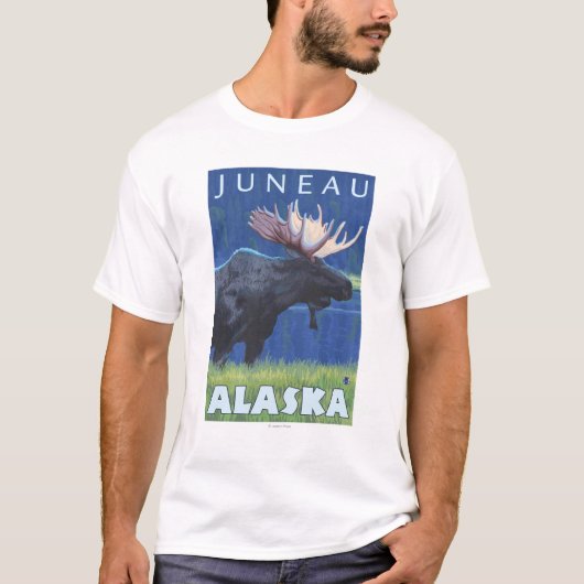 Moose at Night - Juneau, Alaska T-shirt (Voorkant)