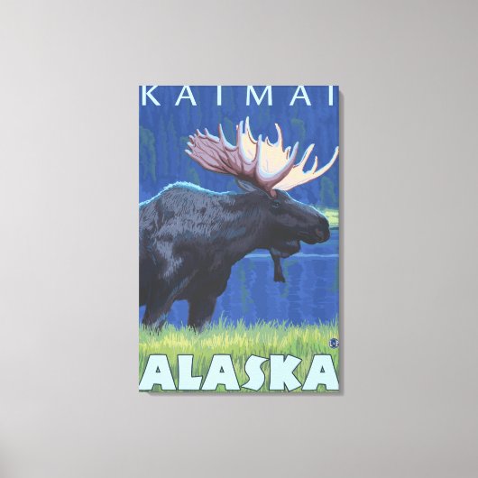 Moose at Night - Katmai, Alaska Canvas Afdruk (Voorkant)