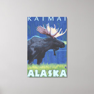 Moose at Night - Katmai, Alaska Canvas Afdruk
