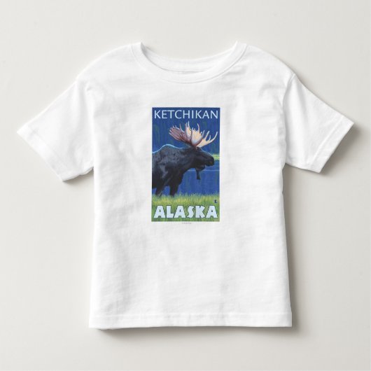 Moose at Night - Ketchikan, Alaska Kinder Shirts (Voorkant)