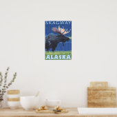 Moose at Night - Skagway, Alaska Poster (Keuken)