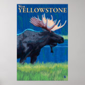 Moose at Night - West Yellowstone, Montana Poster (Voorkant)