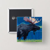 Moose at Night - West Yellowstone, Montana Vierkante Button 5,1 Cm (Voorkant /achterkant)