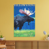 Moose at Night - Yellowstone National Park Canvas Afdruk (Insitu (Woonkamer))