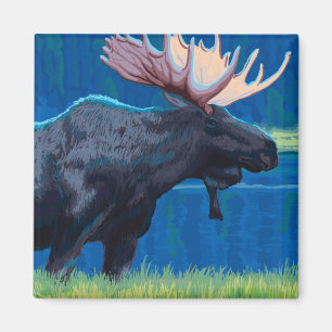 Moose at Night - Yellowstone National Park Magneet