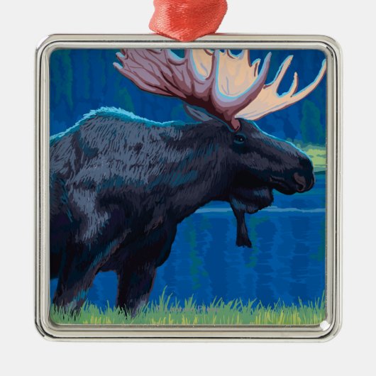 Moose at Night - Yellowstone National Park Metalen Ornament (Voorkant)