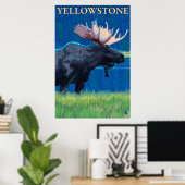 Moose at Night - Yellowstone National Park Poster (Thuiskantoor)
