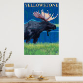 Moose at Night - Yellowstone National Park Poster (Keuken)