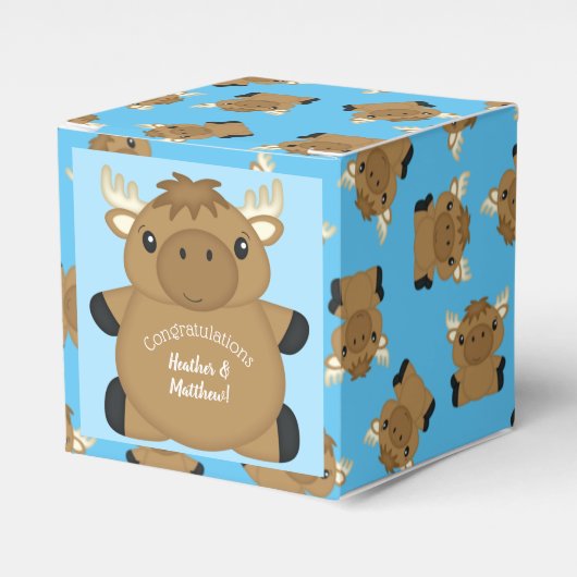 Moose Baby shower Blue Boy Bedankdoosjes (Voorkant Zijde)