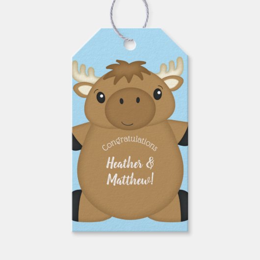 Moose Baby shower Blue Boy Cadeaulabel (Voorkant)