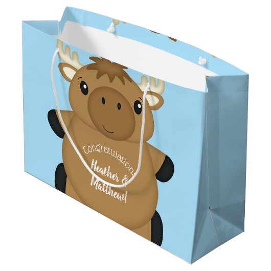 Moose Baby shower Blue Boy Groot Cadeauzakje (Achterkant Gekanteld)
