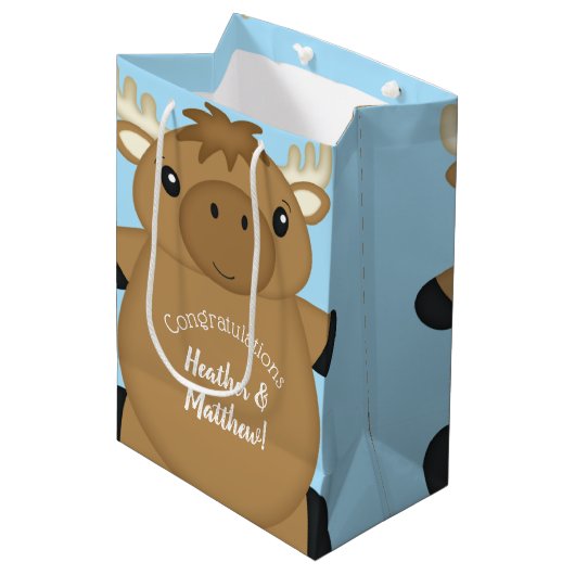 Moose Baby shower Blue Boy Medium Cadeauzakje (Voorkant Gekanteld)