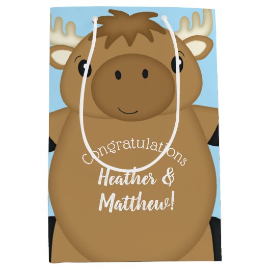 Moose Baby shower Blue Boy Medium Cadeauzakje (Voorkant)
