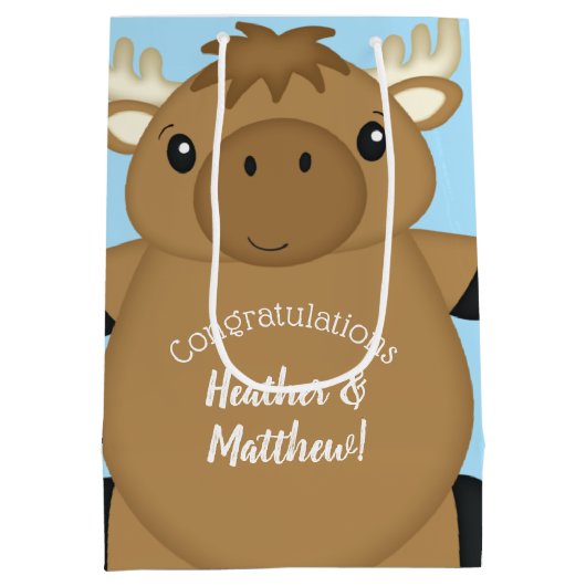 Moose Baby shower Blue Boy Medium Cadeauzakje (Achterkant)