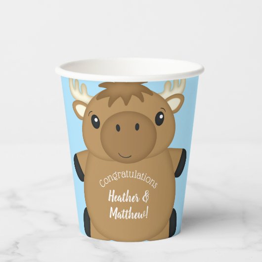 Moose Baby shower Blue Boy Papieren Bekers (Voorkant)
