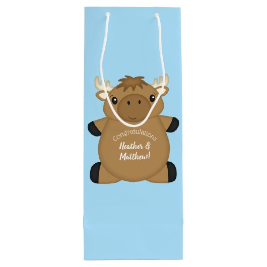 Moose Baby shower Blue Boy Wijn Cadeautas (Achterkant)