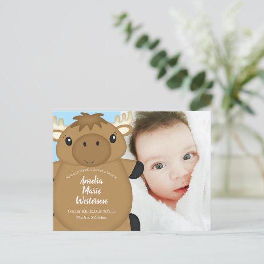 Moose Baby shower Blue Briefkaart (Staand voorkant)