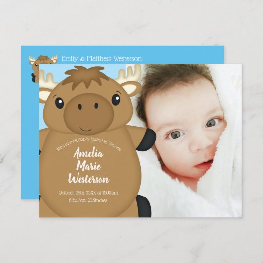 Moose Baby shower Blue Briefkaart (Voorkant / Achterkant)