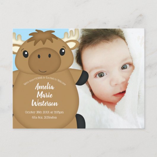 Moose Baby shower Blue Briefkaart (Voorkant)