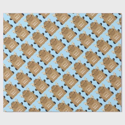 Moose Baby shower Blue Cadeaupapier (Vlak)
