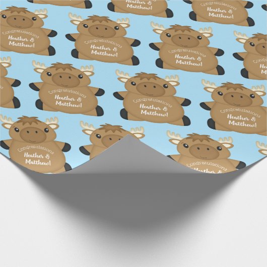 Moose Baby shower Blue Cadeaupapier (Hoek)