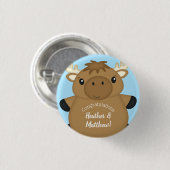 Moose Baby shower Blue Ronde Button 3,2 Cm (Voorkant /achterkant)