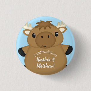 Moose Baby shower Blue Ronde Button 3,2 Cm