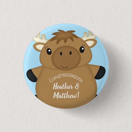 Moose Baby shower Blue Ronde Button 3,2 Cm (Voorkant)