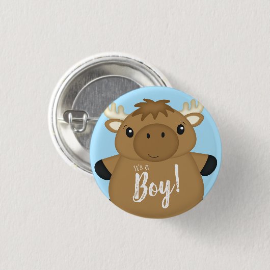 Moose Baby shower Blue Ronde Button 3,2 Cm (Voorkant /achterkant)