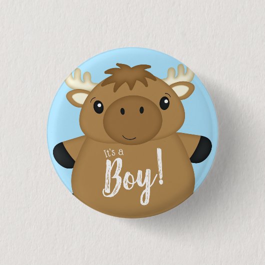 Moose Baby shower Blue Ronde Button 3,2 Cm (Voorkant)